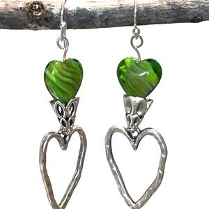 Handmade Antique Silver-Plated Earrings with Blown Glass